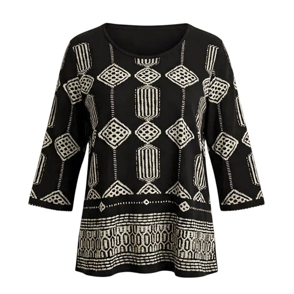 Lucky Brand Tunic Top 3/4 Sleeve Boho Minimalist Casual Comfort Black Size Small